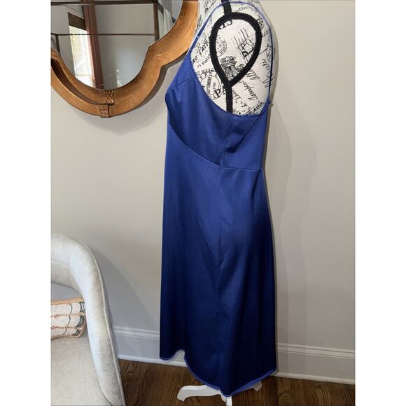 Vanity Fair VTG Sz L Navy Sexy Satin Lace Slip Midi Hollywood Movie Star Nightie - Picture 4 of 7